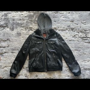 Black Leather Jacket with hoody/Lightweight grey jacket